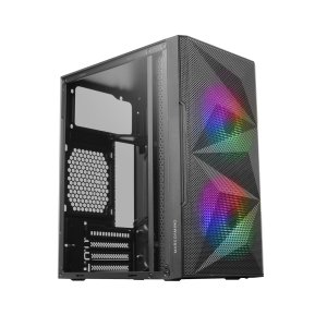 MARSGAMING CASE MICRO-ATX MC-ME BLACK GLASS + MESH 2xFRGB FAN